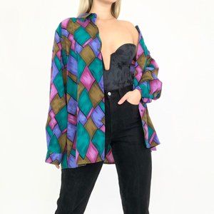 Vintage diamond printed long sleeve button down shirt 😍